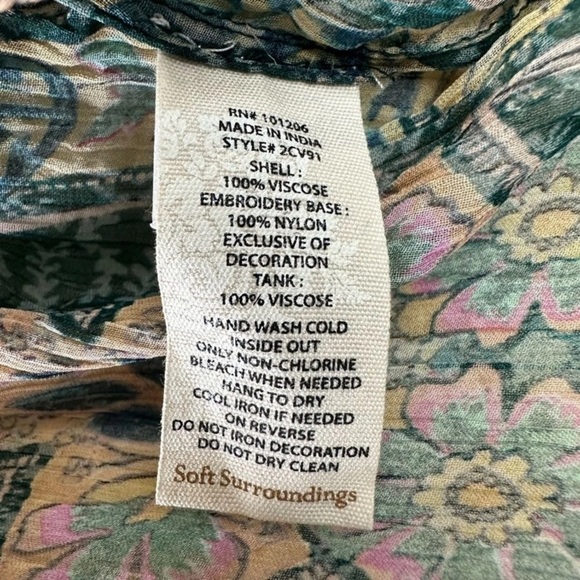 Soft Surroundings Embroidered/Beaded Emerald Shira Peasant Top- Petite Medium - Picture 11 of 12